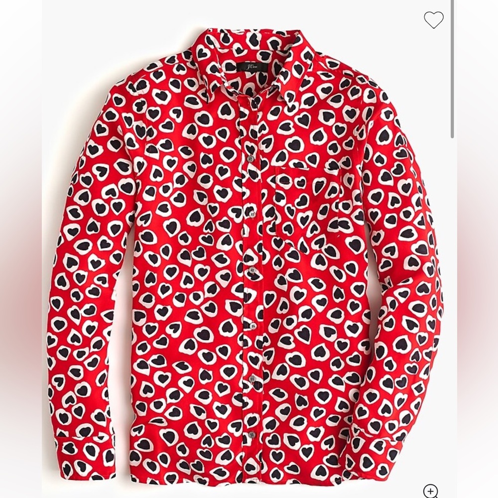 J Crew Classic-fit boy shirt in silk heart print size 10